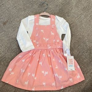 Skirtall pink with giraffes and white bodysuit 12mo